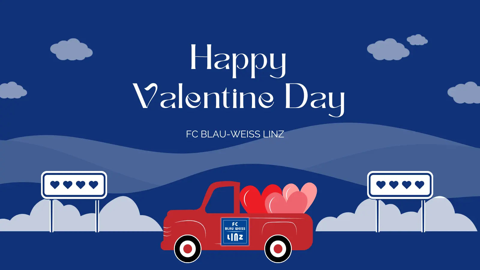 Valentinstag FC Blau-Weiß Linz roter Truck fährt 